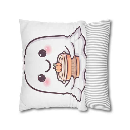 Cute Ghost Halloween Throw Pillow Cover 18x18 - Pumpkin Spice Ghost