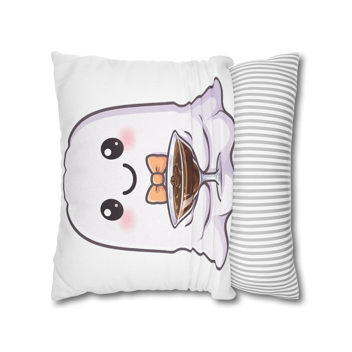 Cute Ghost Halloween Throw Pillow Cover 18x18 - Espresso Martini Ghost