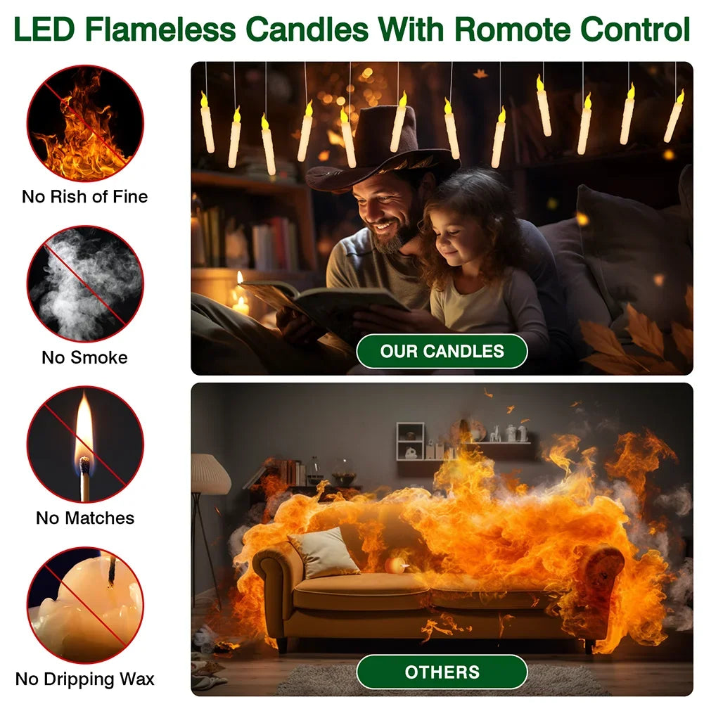 Floating Flameless Candles with Magic Wand — 12 Pack