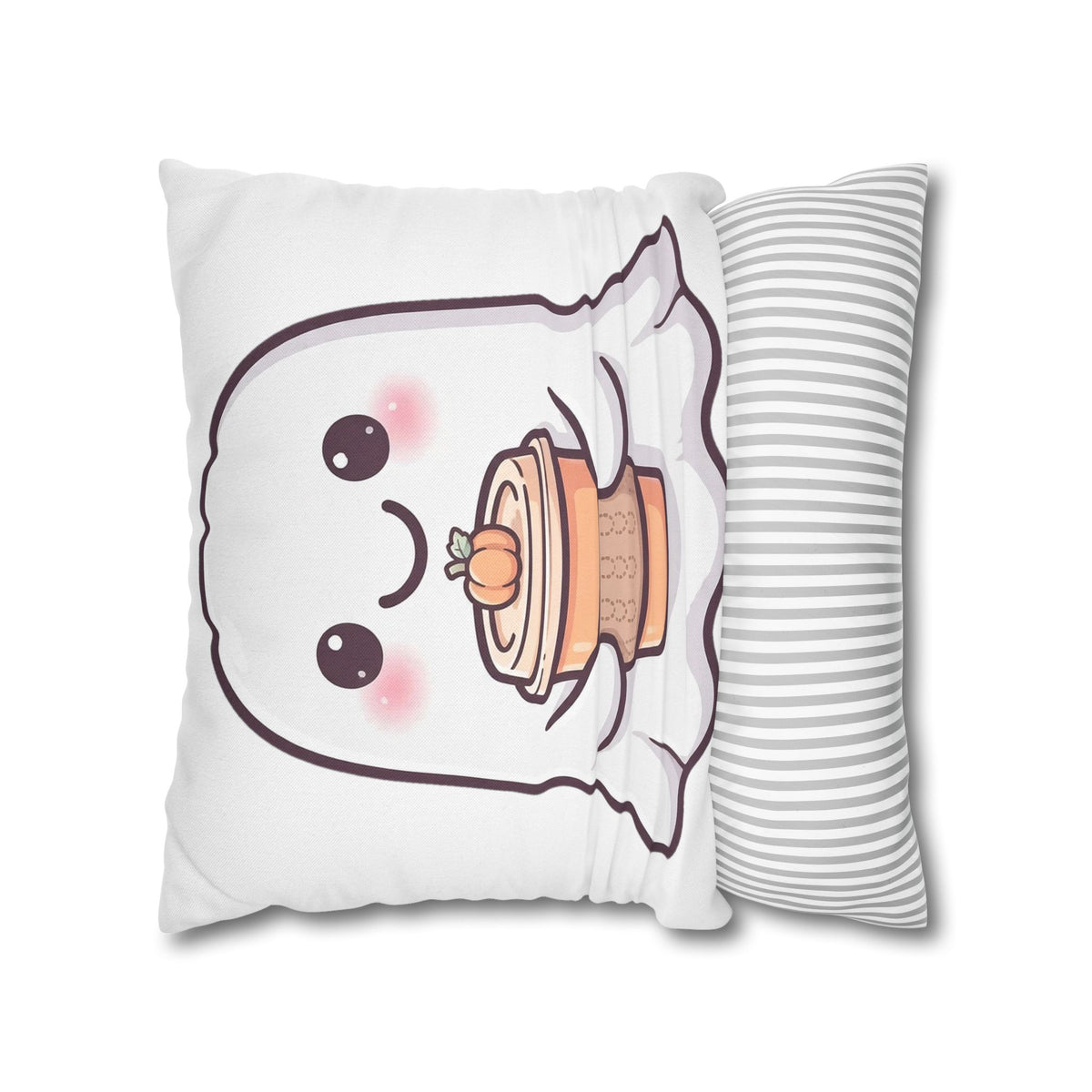 Cute Ghost Halloween Throw Pillow Cover 18x18 - Pumpkin Spice Ghost