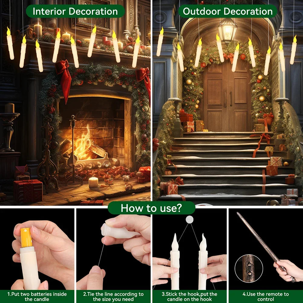Floating Flameless Candles with Magic Wand — 12 Pack