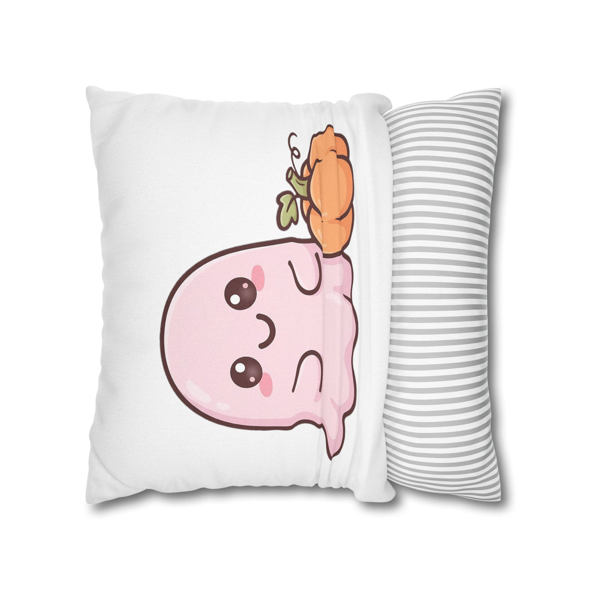 Cute Ghost Halloween Throw Pillow Cover 18x18 - Pink Ghost