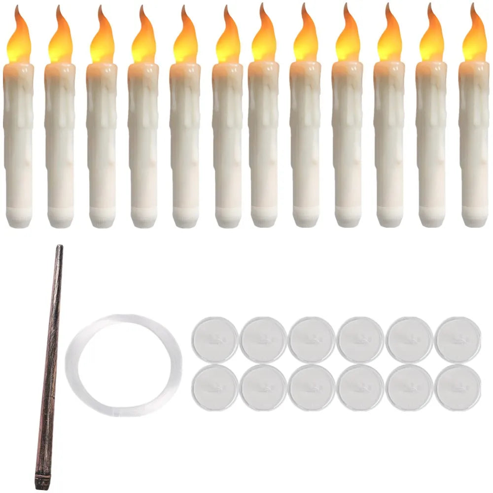 Set of 12 floating flameless candles with a magic wand remote