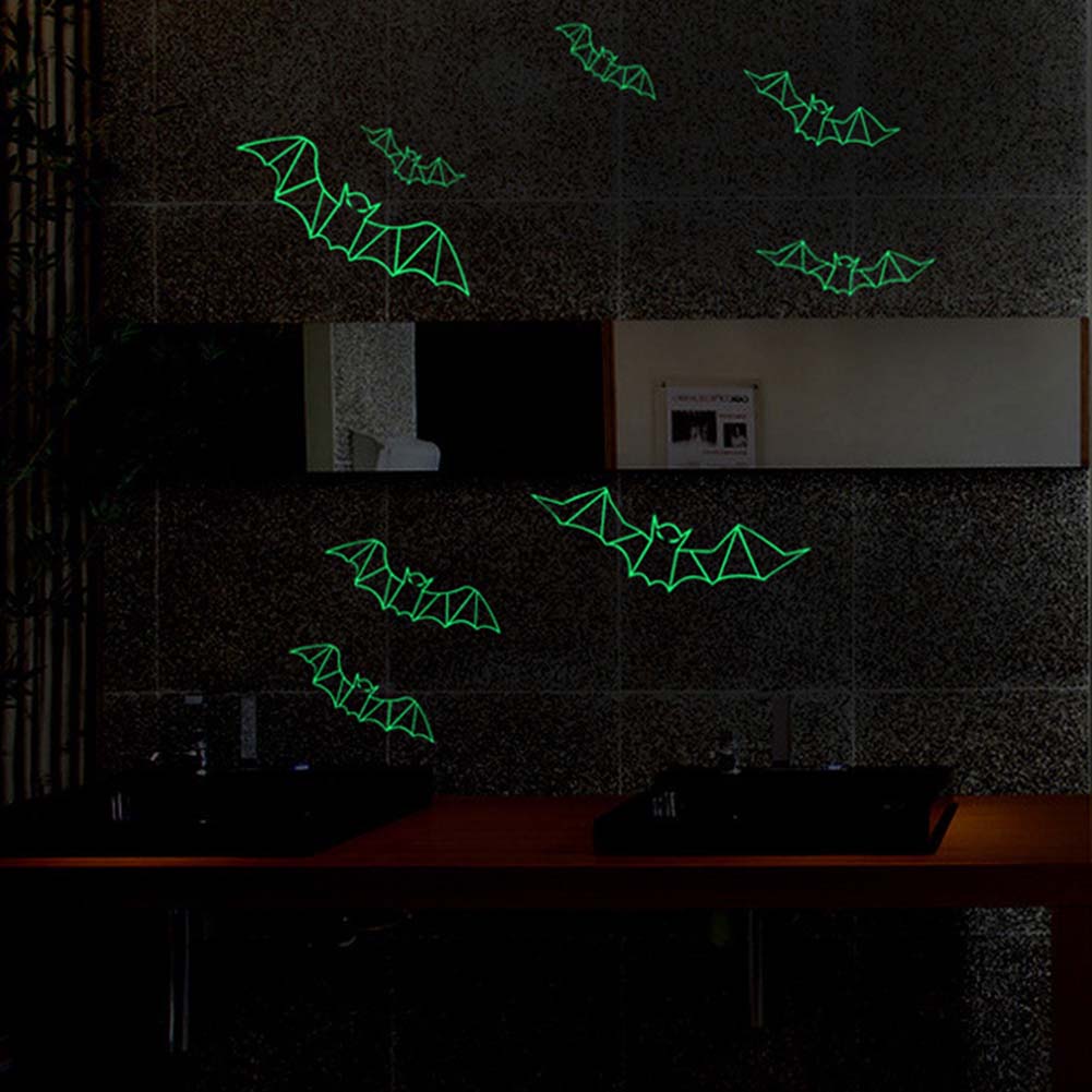 Black 3D bat wall stickers that glow in the dark for Halloween decor