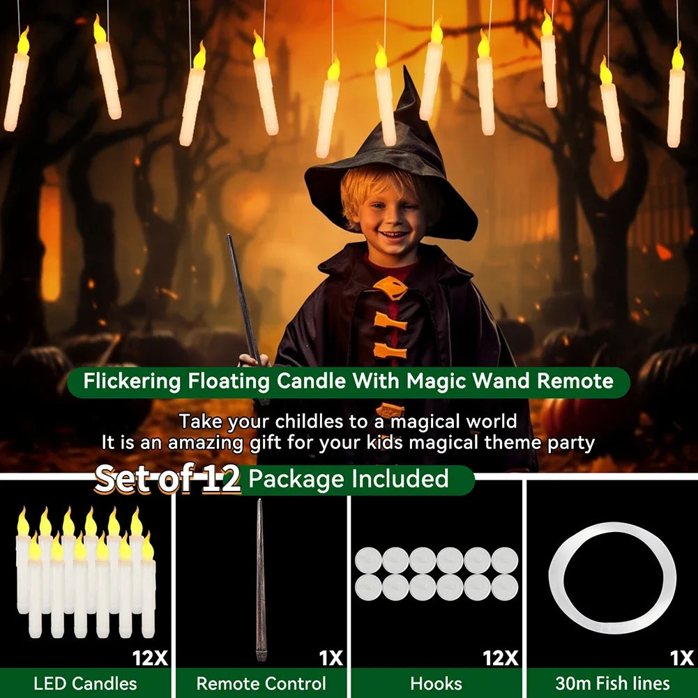 Floating Flameless Candles with Magic Wand — 12 Pack